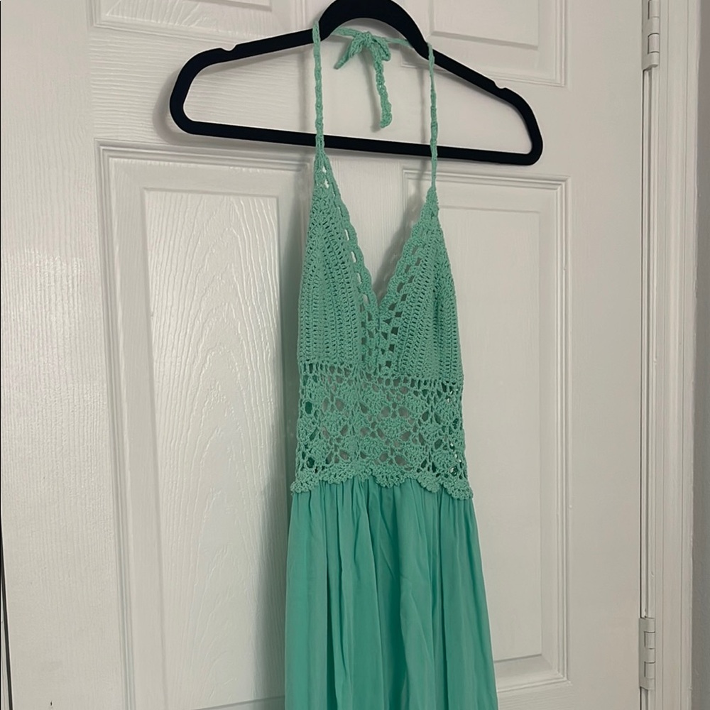 Mint Green Crochet Halter Dress